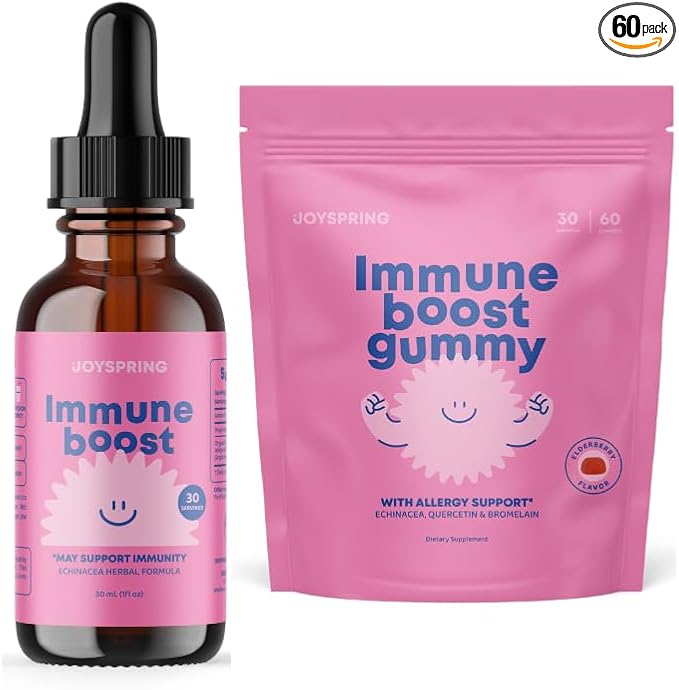 JoySpring Immune Drops & Gummies Bundle | Kids Vitamins Naturally Sourced, Non-GMO, Non-Alcoholic Liquid Formula, Immunity Health Support | Vegan & Vegetarian Supplements