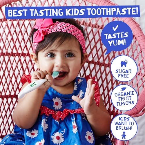 Jack N' Jill Natural Toothpaste for Baby and Infants - Fluoride Free Training Toothpaste, 40% Xylitol, BPA Free - Strawberry, 1.76 oz (Pack of 2)