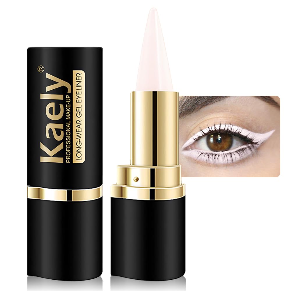 Kaely Quartz Queen White Gel Eyeliner Pencil, Natural Cream Eye Liner Waterproof Smudge Proof, Matte Waterline Eyeliner Eyeshadow Stick, Brighten Eye Makeup, Vegan & Cruelty-Free, 14