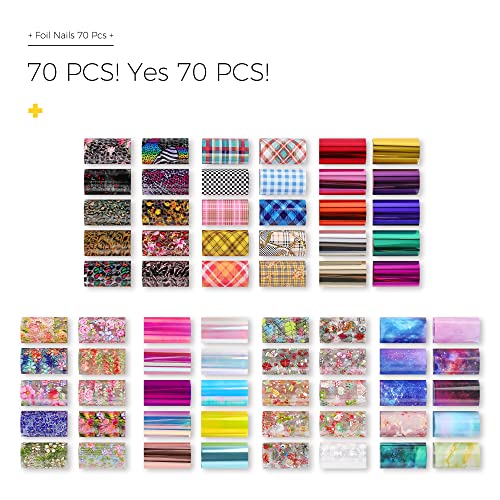 BURANO Nail Art Foil Glue Gel, 15ML 2 Bottles with 70PCS Foil Stickers Set Nail Foil Glue for Nails, Designer Nail Foils Nail Art Foil Transfer Gel