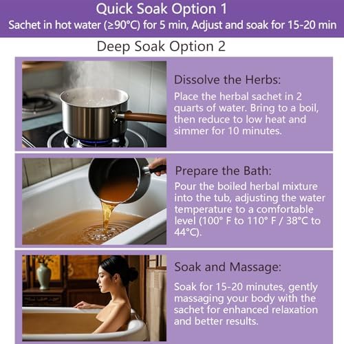 Chinese Herbal Bath Soak with Epsom Salt & Lavender, for Soothing Relief, Energy Rebalance & Stress Detox, Better Sleep– 5 Sachets (3.5 oz Each)