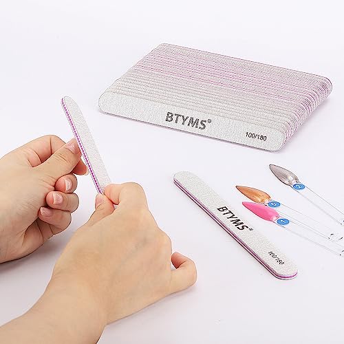 BTYMS 100 Pieces Nail Files 100/180 Grit Double Sided Emery Board Reusable Buffering Files for Natural Nails and Acrylic Nails