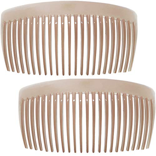 Camila Paris CP2912 French Side Combs Large Curved, Nude French Twist Hair Combs Decorative, Strong Hold Hair Clips for Women Bun Chignon Up-Do, No Slip Styling Girls Hair Accessories, Made in France