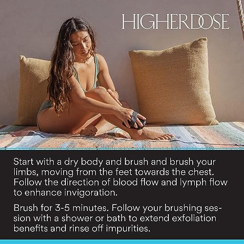 HigherDOSE Supercharge Body Brush Exfoliator - Lymphatic Drainage Dry Brush to Accelerate Drainage of Toxins & Fat with Ion-Charged Copper Bristles - Helps to Reduce Cellulite & Soften Skin