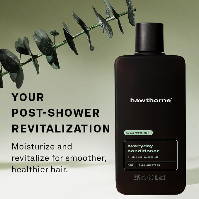 Hawthorne Men's Everyday Conditioner. For Stronger, Smoother, Healthier Hair with Plant-Derived Glycerin. Mint and Eucalyptus Scent. Natural, Sulfate Free, Paraben Free. 2-Pack.