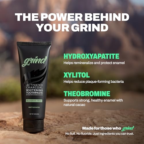 Grind Fluoride Free Hydroxyapatite Toothpaste, Theobromine, Activated Charcoal, Whitening, Dentist Recommended, Natural, Made in USA, 4 oz, 2 pk