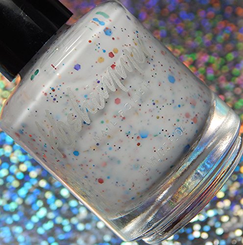KBShimmer Oh Splat White Glitter Nail Polish with Rainbow Glitters- 0.5 oz Full Sized Bottle