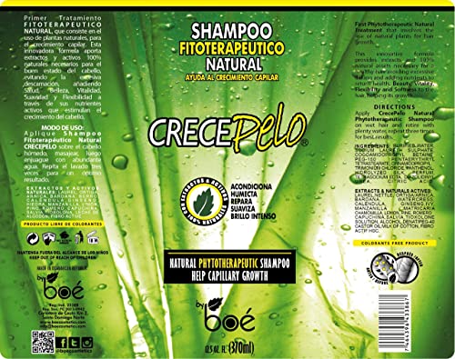 Crece Pelo Natural Hair Growth Duo – Phytotherapeutic Shampoo & Rinse Combo Set – Boosts Growth, Strength & Shine – Plant-Based Formula – Sulfate-Free, No Colorants – 12.5 oz Each