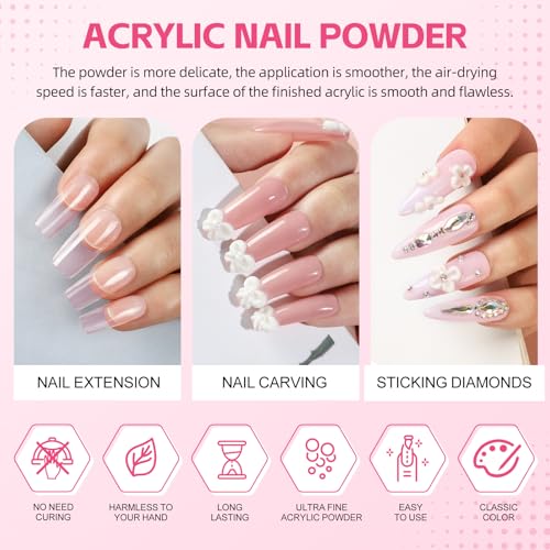 COSCELIA Acrylic Nail Kit for Beginners with Everything Nude Pink Clear Acrylics Powder with u v Light Glitter Decorations Professional Nails Kit Acrylic Set Gift for Women