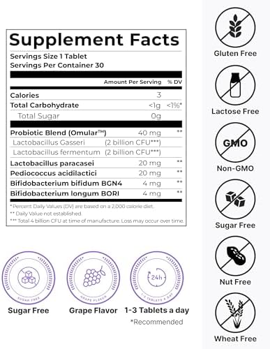 K-Nutra Dentifresh Xylitol Tabs Purple (24g, 30 Tablets) Holiday Gifts 4 Billion CFU, Sugar-Free Oral Probiotics for Teeth & Mouth, Bad Breath Gums, Safe for Bedtime, Mild Grape Flavor with OMULA