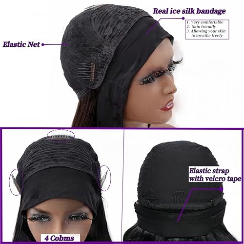 Headband Wigs for Black Women Human Hair Body Wave Head Band Wig 100% Brazilian Raw Human Hair Wear and Go Glueless Half Wigs 150% Density Machine Made Natural Color