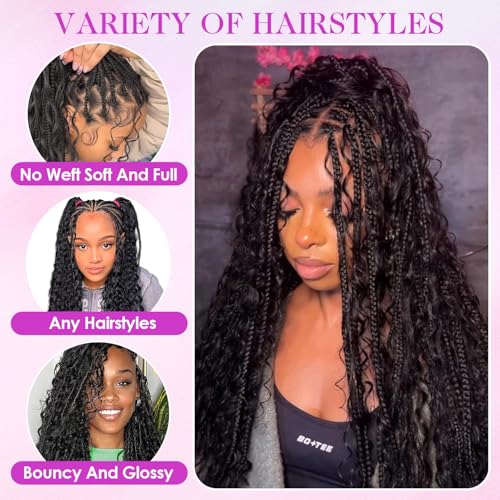 Human Braiding Hair for Boho Braids Mixed Synthetic Hair 2Bundles 160g for Boho Braid Human Hair Deep Wave Bulk Human Hair for Braiding No Weft Hair Extensions for Bohemian Braids 24 inch (1B)