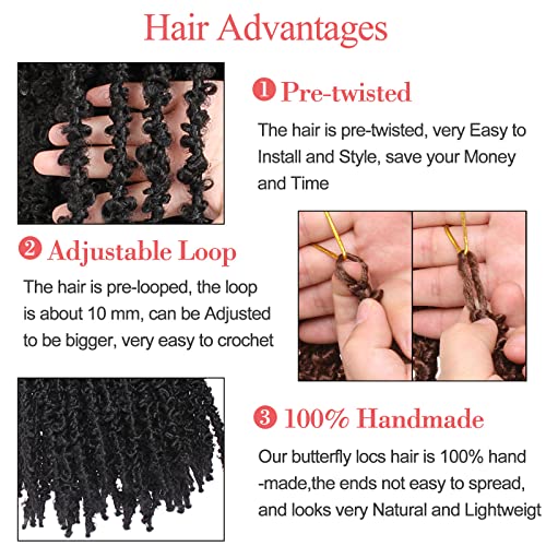 Leeven 24 Inch Butterfly Locs Crochet Hair 6 Packs Distressed Faux Locs Crcoeht Hair 1B# Pre-twsied Synthetic Fluffy Goddess Butterfly Soft Locs Crochet Braids Hair Extensions