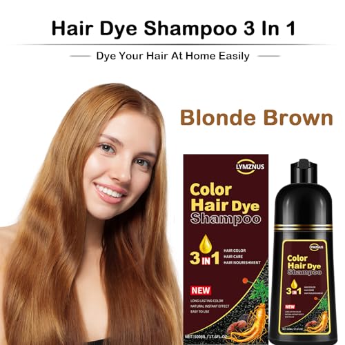 Instant Herbal Blonde Brown Hair Dye Shampoo 3 in 1, Colors in Minutes, Brown Hair Color Shampoo for Men and Women, 500ml