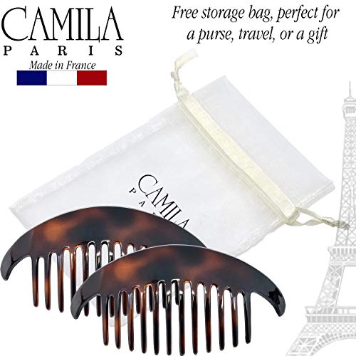 Camila Paris CP2430/2 French Hair Side Combs Tortoise Shell Interlocking Combs French Twist Hair Combs, Strong Hold Hair Clips for Women Bun Chignon Up-Do Styling Girls Hair Accessories Made in France
