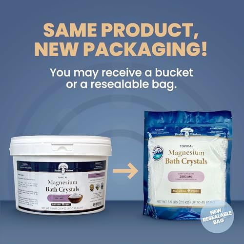 Health and Wisdom Magnesium Bath Salt - Magnesium Chloride Flakes for Bath Soak, 4X Epsom Salt Concentration, Unscented Formula, Dead Sea Sourced, Resealable Bag, Zero Additives - 88 Ounces