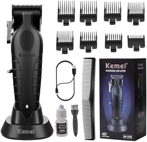 KEMEI 2296 Professional Hair Clippers for Men Cord/Cordless Hair Cutting Kits, Hair & Beard Trimmer, T Blade Barber Clipper with USB Rechargeable, Black