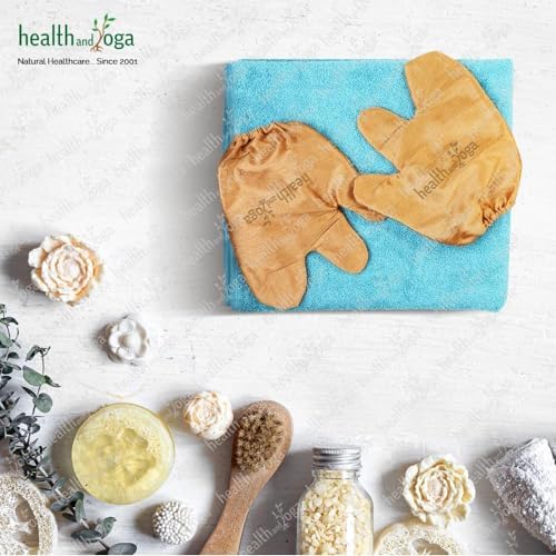 HealthAndYoga™ Silk Garshana Ayurvedic Massage Gloves - Electro Static Lymph Circulation Boost - 100% Natural Dry Skin Brushing and Exfoliation and Excess Fat Treatment - Mitt Style 1 Pair