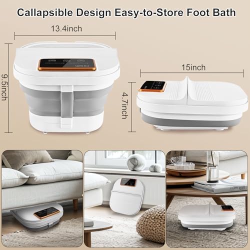 Collapsible Foot Spa with Heat and Remote Control, Massage Rollers, Bubble, Foot Pedicure Kit, Temperature Control, Red Light, Foot Bath and Pumice Stone Pedicure Foot Spa