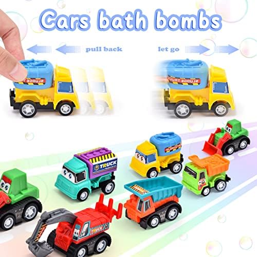 6 Pack Natural Bath Bombs for Kids Pull-Back Cars Organic Rich Foam Color Bubble Set Boys Girls Surprise Toys Christmas Gift for Toddlers