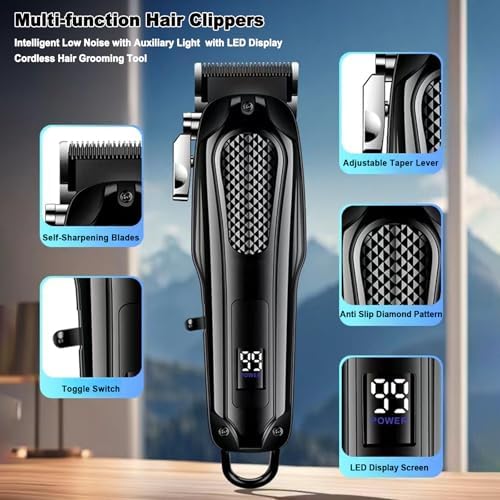 Hair Clipper for Men Professional,Cordless Clipper for Hair Cutting,Rechargeable Corded Barber Hair Trimmer&Beard Trimmer,Haircut Grooming Kit for Men/Women/Kids (Black)
