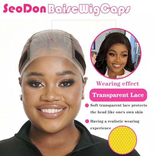Lace Wig Grip Cap for Women 4x5 Transparent Lace Wig Caps Non Slip Wig Gripper for Keeping Wigs In Place Adjustable Wig Cap with Grip Headband Make Your Wigs Glue Free (Brown, Medium)