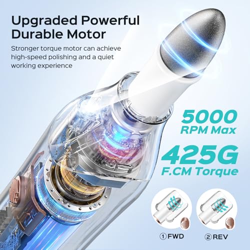 COSLUS Professional Manicure Pedicure Kit, 5-in-1 Electric Nail File for Toenail Hand Feet Care - Wider Grinder for Thick Nails, Cordless, 5 Speed, for Men Women Seniors Home Salon, White, C43(END10)