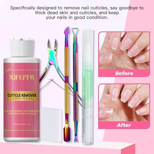 Cuticle Remover Kit - 6.09 Oz Cuticle Remover Cream with Cuticle Trimmer, Cuticle Nipper, Cuticle Pusher, Cuticle Oil Pen for Professional Manicure Nail Cuticle Care Home DIY, Gifts for Women