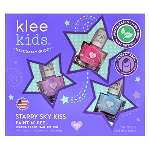 Klee Kids Water-Based Peelable Nail Polish Gift Set. Odor-Free. Non-Toxic. Made in USA. (Starry Sky Kiss)