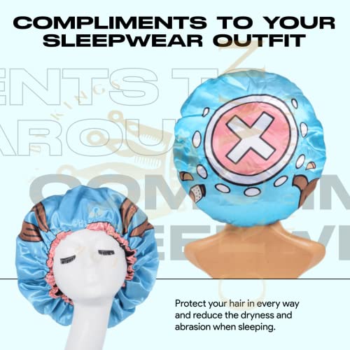 Anime Bonnet with Elastic Soft Band Adjustable Women and Men Silky Bonnets for Sleeping Comfortable Satin Fabric, Tonychpper