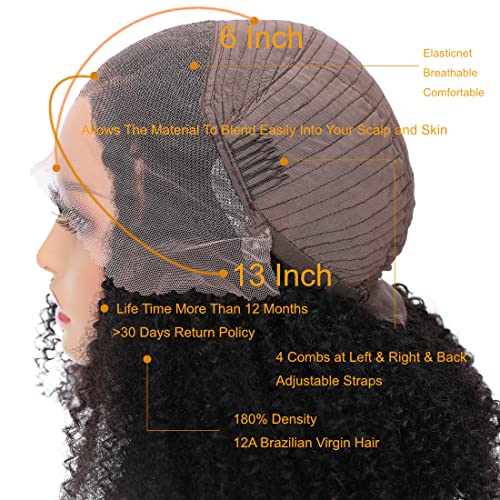 Kinky Curly Lace Front Wigs 13x6 HD Lace Front Kinky Curly Wig for Women 180% Density Pre Plucked With Baby Hair Afro Kinky Curly Human Hair Wigs 20Inch Kinky Curly HD Lace Front Human Hair wig