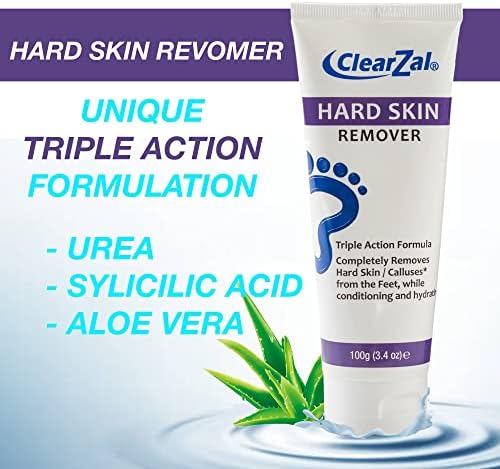 ClearZal Foot Cream For Hard Skin, Helps Calluses and Corn Removal While Leaving Soft Smooth Skin, Hydrating and Conditioning Triple Action Formula With Aloe Vera, 3.4 Ounce Tube