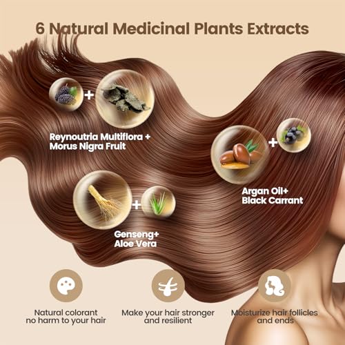 Hair Dye Shampoo,Natural Black 6-in-1 Natural Herbal Hair Color Shampoo,Semi-Permanent Gray Coverage with Pleasant Scent,Ammonia-Free Formula for Women & Men (460ml/15.55fl oz)