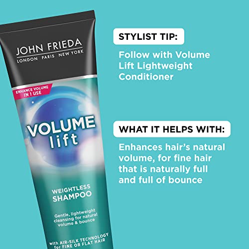 John Frieda Volume Lift Weightless Shampoo, Volumizing Shampoo with Air-Silk Technology for Fine or Flat Hair, Adds Natural Fullness, Safe for Color-Treated Hair, 8.45 Oz, Pack of 2
