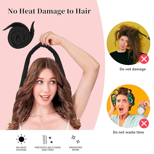 Heatless Curling Rod Headband, Upgraded 60" Extra Long Soft Hair Curlers to Sleep In, No Heat Curls for Girls Long Hair Medium Hair (Black)