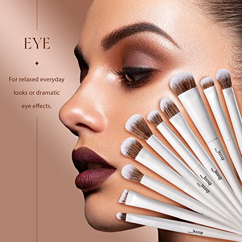 Jessup Makeup Brushes Set 14pcs Highend Makeup Gift Set for Women Include Foundation Concealer Blush Contour Powder Eye Shadow Brush, Makeup Sponge, Makeup Brush Cleaner and Towel, Pearl White T333