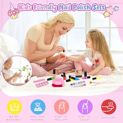 Kids Nail Polish Set for Girls, 28Pcs Nail Art Kit with Nail Dryer, Non-Toxic Peel-Off Water-Based Nail Polish Christmas Birthday Gifts Toddlers Kids Girls Toys Ages 3 4 5 6 7 8+