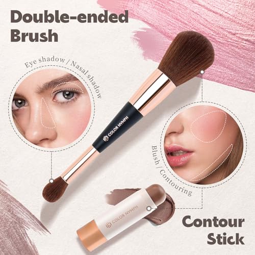Color Nymph Face Makeup Kits, Makeup Gift Sets For Girls Make up Gift Sets For Women With Lipgloss Liquid Blush Solid Blusher Highlighters Contour Stick and Double-ended Brush -Special Edition