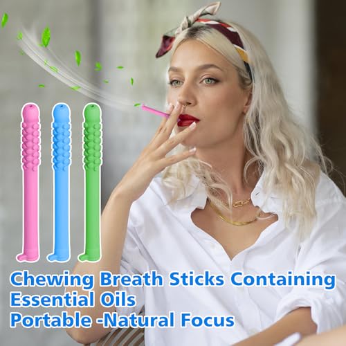 Chewable Breather Quit,3PCS Chewable Essential Oil Breath Stick,Chewable Breather Stick with Essential Oil for Aromatherapy on The Go Natural Focus