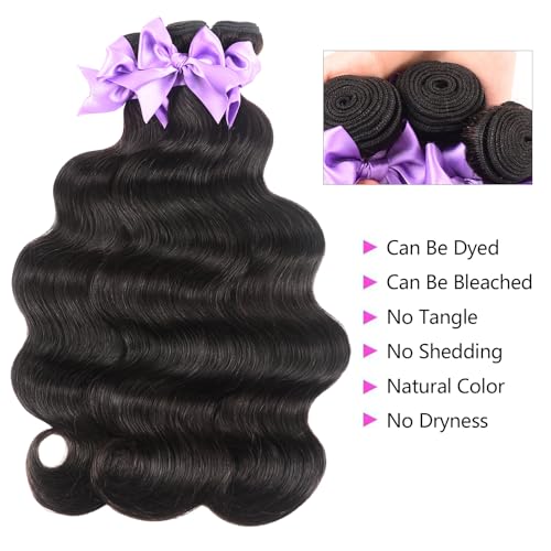 Body Wave Bundles Human Hair 18 20 22 24 Inch 4 Bundles Natural Black Brazilian Virgin Hair Weave 10A Grade 100% Unprocessed Real Human Hair Extensions for Women