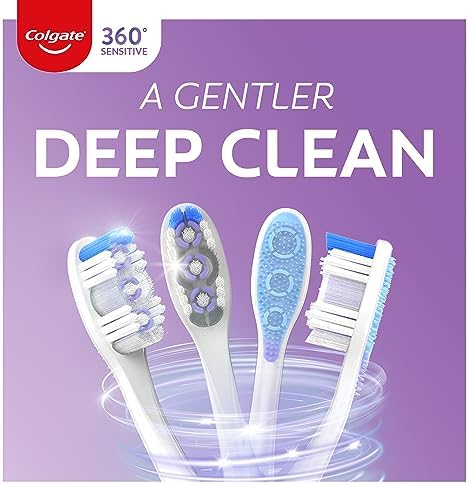 Colgate 360 Extra Soft Toothbrush for Sensitive Teeth and Gums with Tongue and Cheek Cleaner - 2 Count