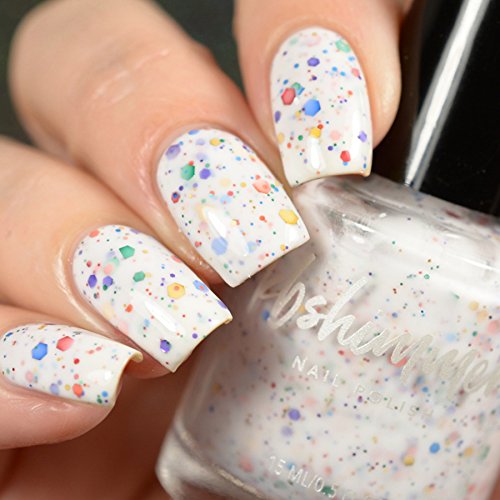 KBShimmer Oh Splat White Glitter Nail Polish with Rainbow Glitters- 0.5 oz Full Sized Bottle