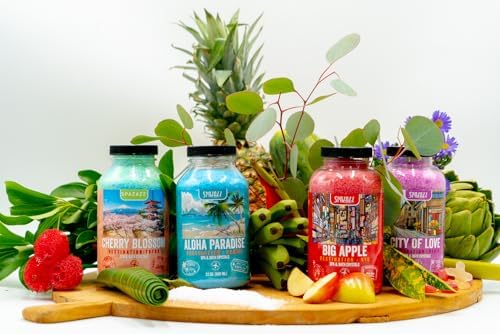 Hot Tub & Spa Aromatherapy Bath Salt Crystal Scents Spazazz Destinations Collection Bundle Aloha Paradise, Big Apple, City of Love, Cherry Blossom - Skin Moisturizer - Will Not Damage Spas & Hot Tubs