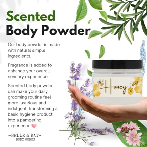 Body Powder for Women & Men Scented Honey Fragrance, Perfume Dusting Powder, Scented with Fragrance & Essential Oils, Talc-Free 8oz Container with Lid, Made in USA
