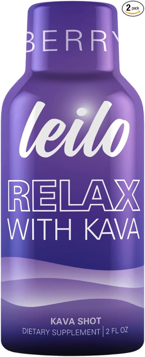 Leilo | Kava Relaxation & Wellness Shot | Plant-Based & Non-Alcoholic | Helps Reduce Stress and Promotes Relaxation | 200mg, Berry Flavored, 2 Ounces, Pack of 12