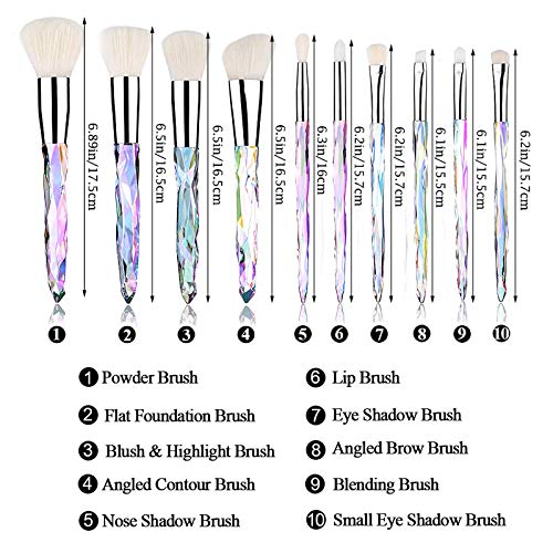 Kingtree Makeup Brush Set 10PCS Crystal Makeup Brushes, Premium Synthetic Foundation Powder Concealers Eye Shadows Blush Make Up Brushes, Professional Face Eye Makeup Brush Kit for Girls Women