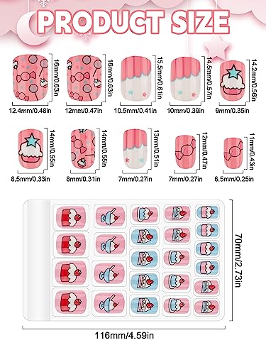 Kalolary 144 PCS Kids False Nail for Girls Gift, Press on Nail Color Short Fake Nails Artificial Nail Full Tips, Lovely Valentine's Day Gift for Little Girls Nail Art Decoration (6 Pack)
