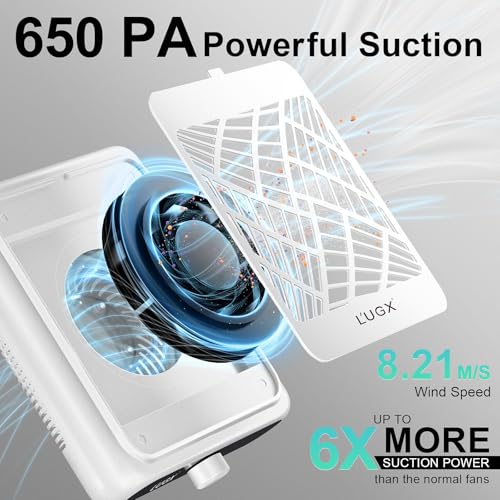 L'UGX Rechargeable Nail Dust Collector with 2 Reusable Filter, Professional Nail Vacuum Dust Collector Nail Tech Fan Extractor Powerful Suction Machine, Perfect for Home Salon Use