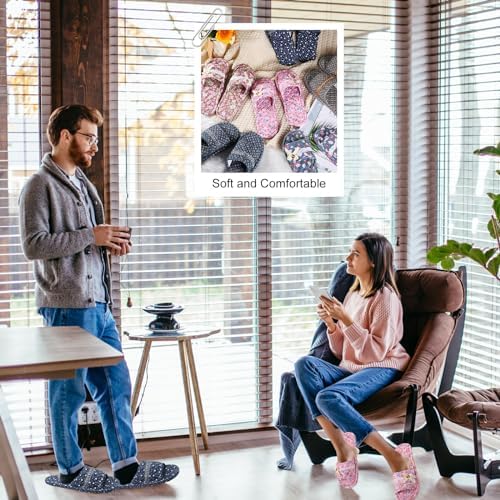 Chuarry 10 Pairs Floral Cotton House Slippers for Guest Women Washable Indoor Cotton Slippers Open Toe for Hotel Travel Airplane Spa, 2 Sizes