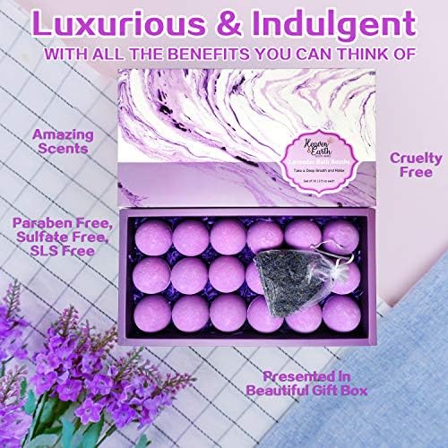 Lavender Bath Bombs Gift Set for Men and Women. 18 Lavender Bath Bombs Bulk with Essential Oils. Relaxing Bath Bombs Individually Wrapped with Organic Ingredients. Natural Bath Balls for Women & Men!